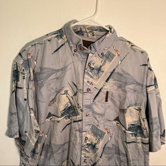 North River Short Sleeve Button Down Shirt Blue Fishing - Picture 3 of 11